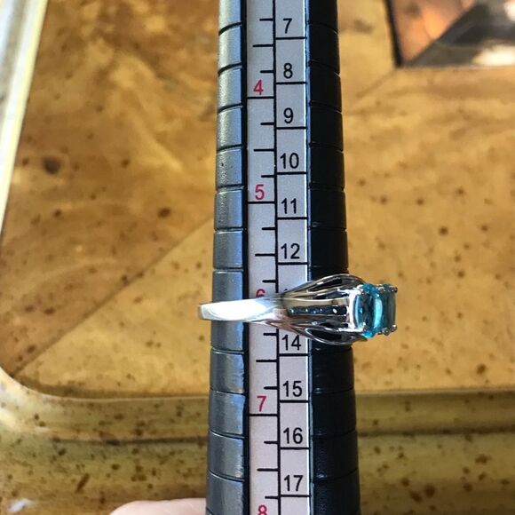 Natural Blue Apatite Blue Sapphire Sterling Silver Ring - Picture 7 of 8